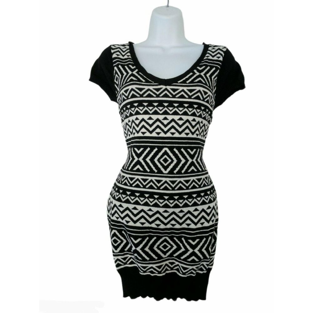 Red Paint Black and White Sweater Dress with Back Cutout Size L